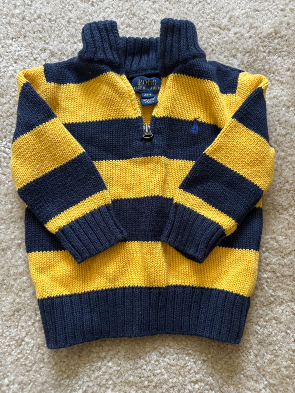 Polo by Ralph Lauren Navy & Yellow Striped Half-Zip Sweater
